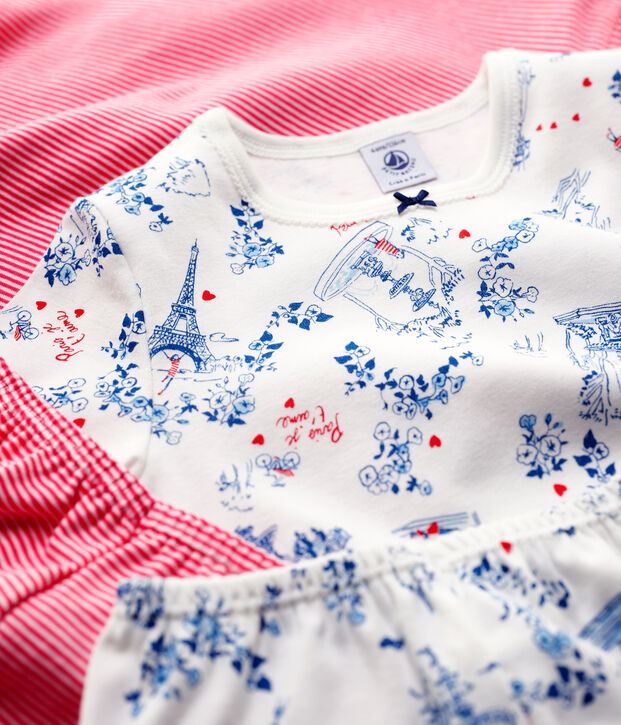 Confezione da 2 pigiami bambina millerighe e fantasia Parigi in cotone multicolore